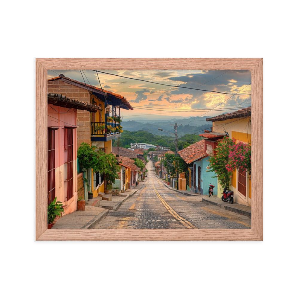 Honduras Colorful Village Street Sunset Framed Poster - Oh Posters