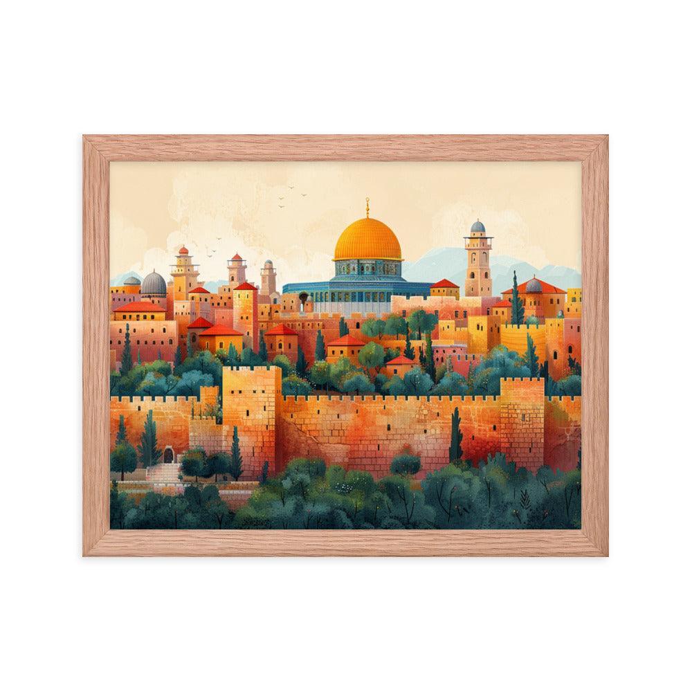 Israel Jerusalem Old City Illustration Framed Poster - Oh Posters