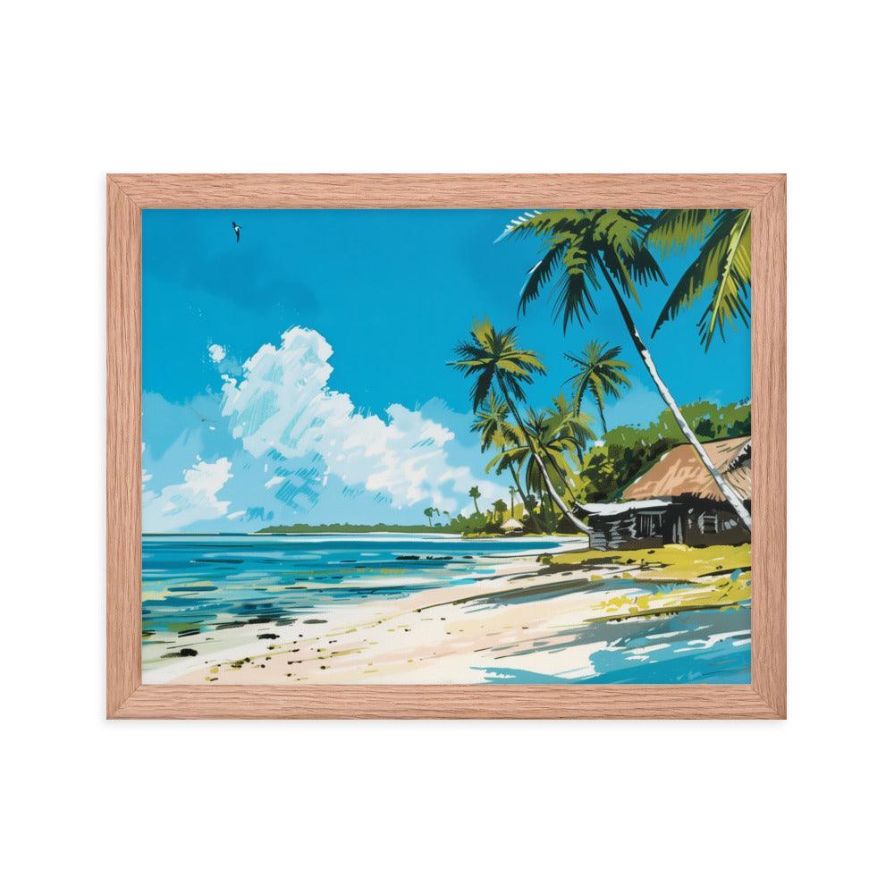 Kiribati Tropical Beach Hut Illustration Framed Poster - Oh Posters