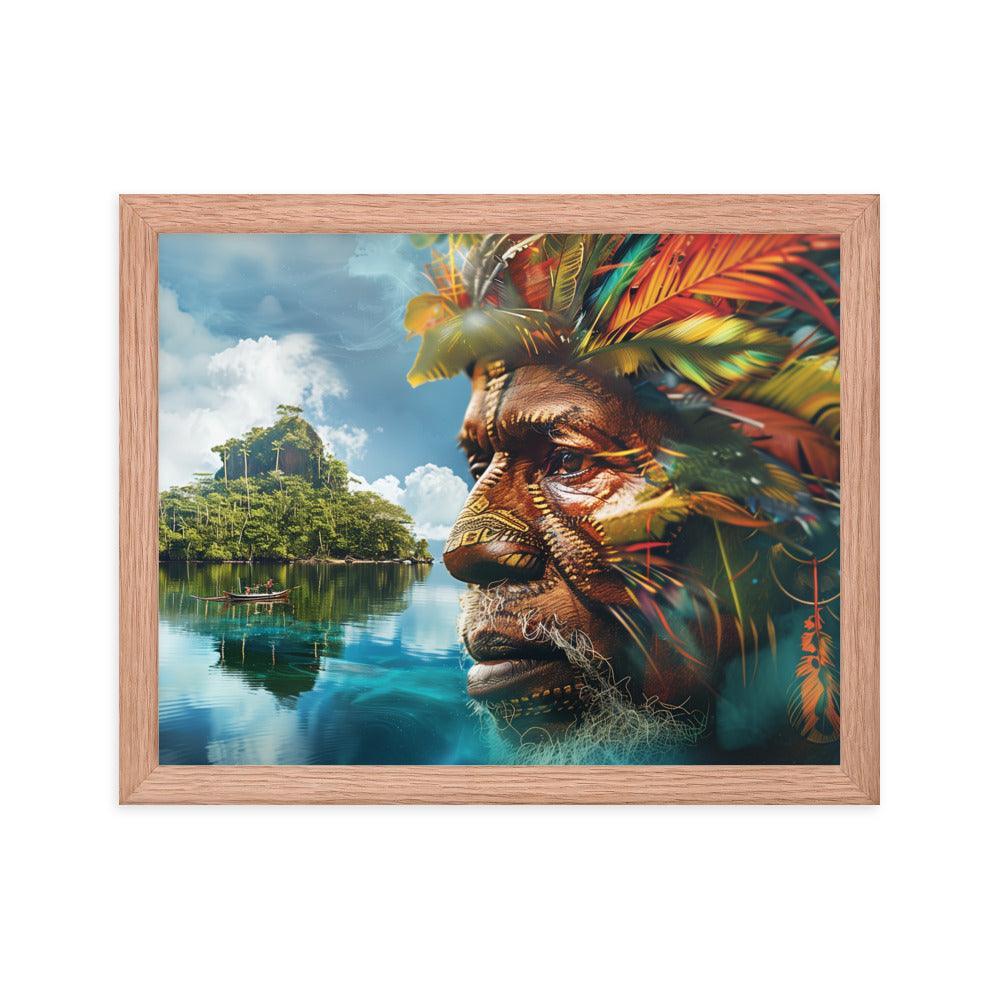 Papua New Guinea Indigenous Portrait and Island Landscape Framed Poster - Oh Posters