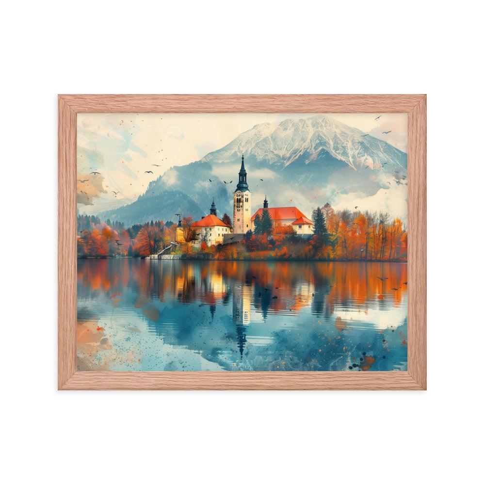 Slovenia Autumn Lakeside Church Reflection Framed Poster - Oh Posters