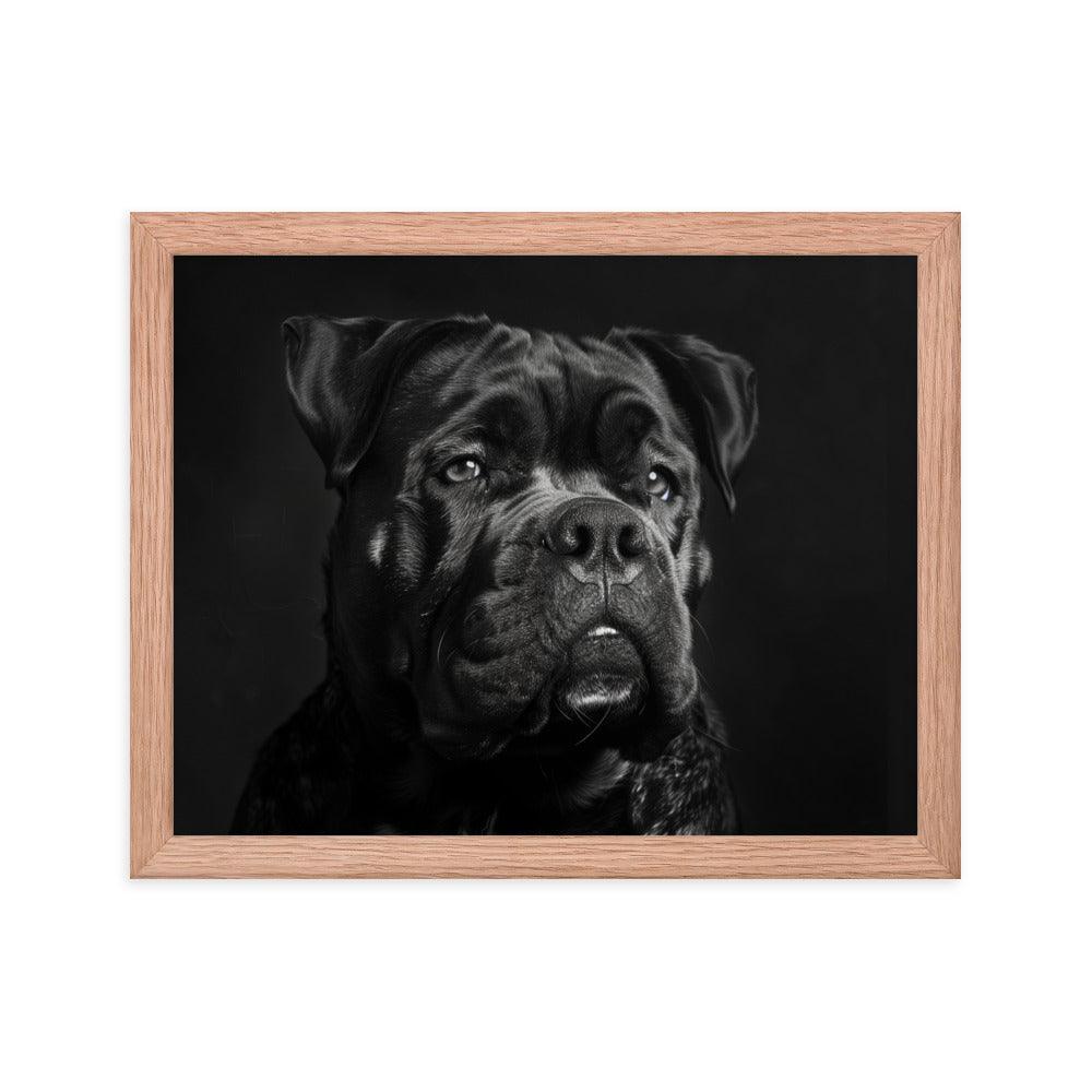 Cane Corso Black and White Close-Up Portrait Framed Poster - Oh Posters