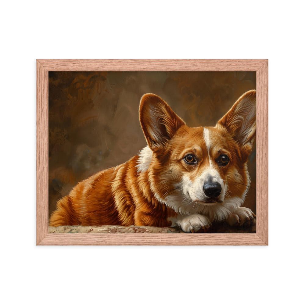 Cardigan Welsh Corgi Realistic Painting Portrait Framed Poster - Oh Posters