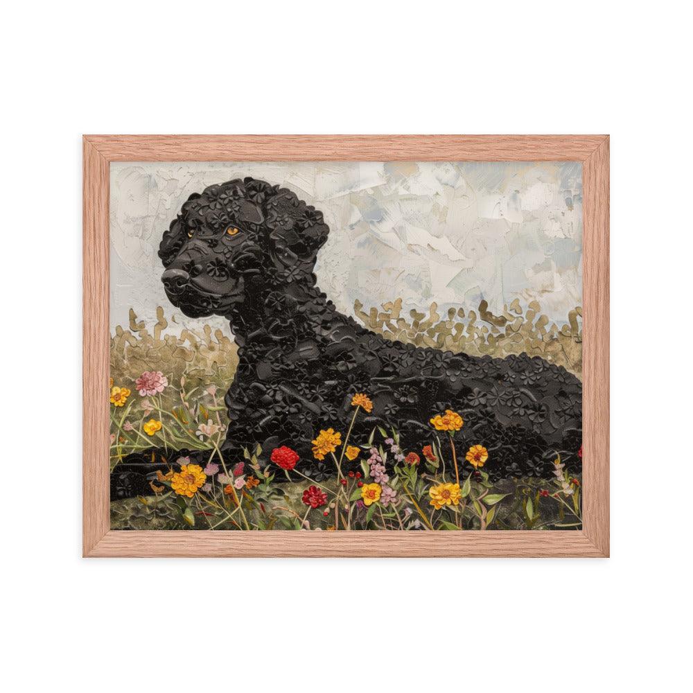 Curly-Coated Retriever Textured Flower Field Painting Framed Poster - Oh Posters