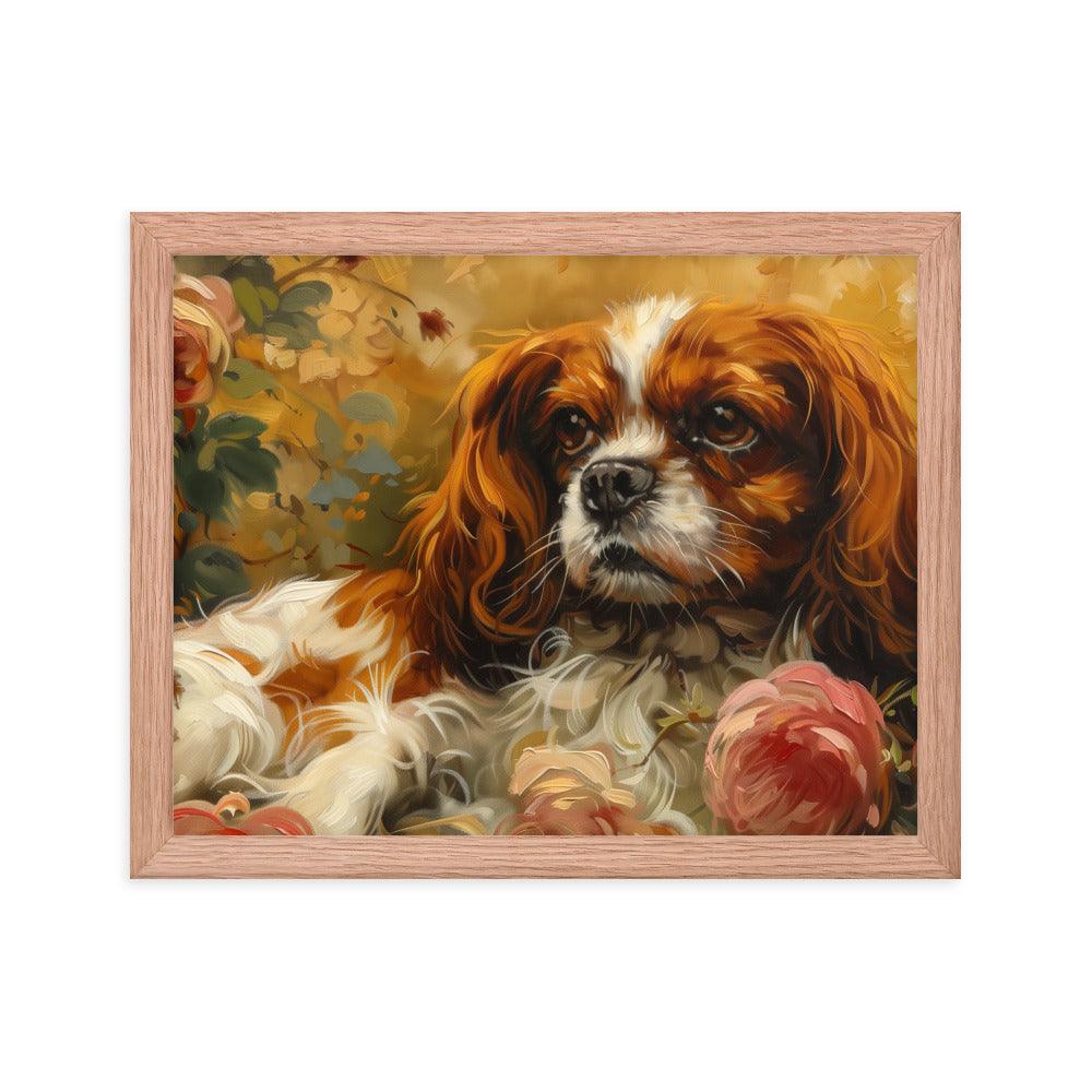 English Toy Spaniel Lying Among Roses Painting Framed Poster - Oh Posters