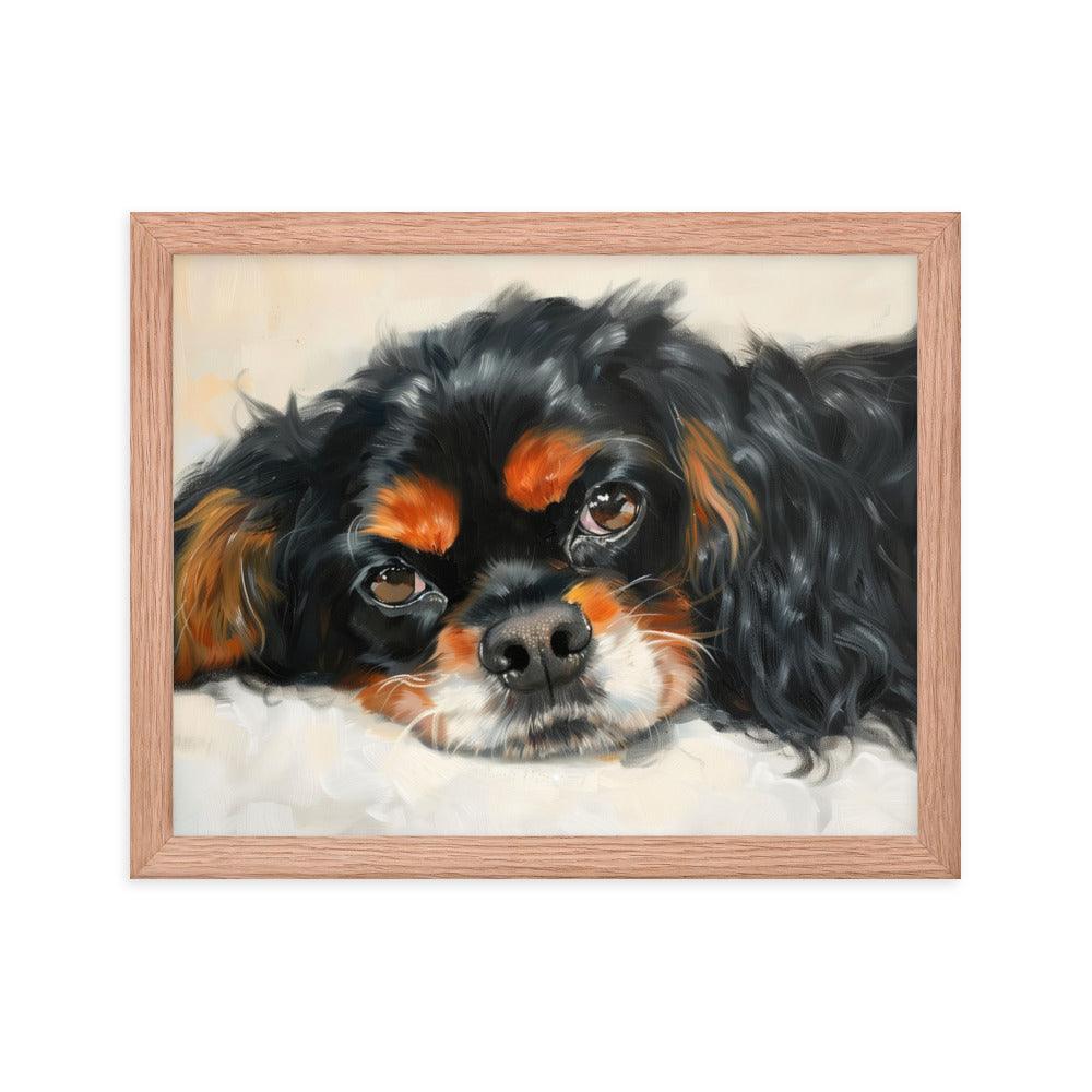 English Toy Spaniel Black and Tan Relaxed Portrait Framed Poster - Oh Posters