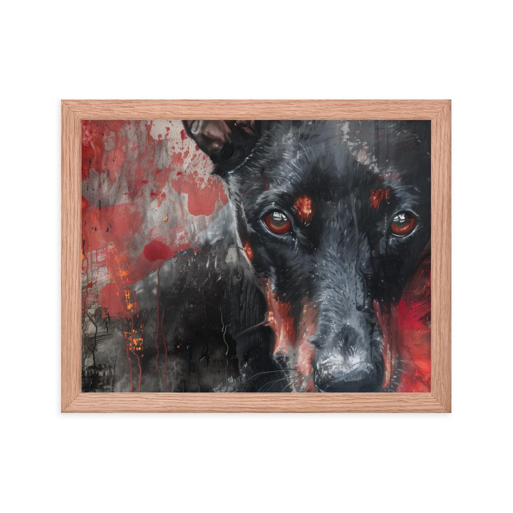 German Pinscher Abstract Red and Black Painting Framed Poster - Oh Posters