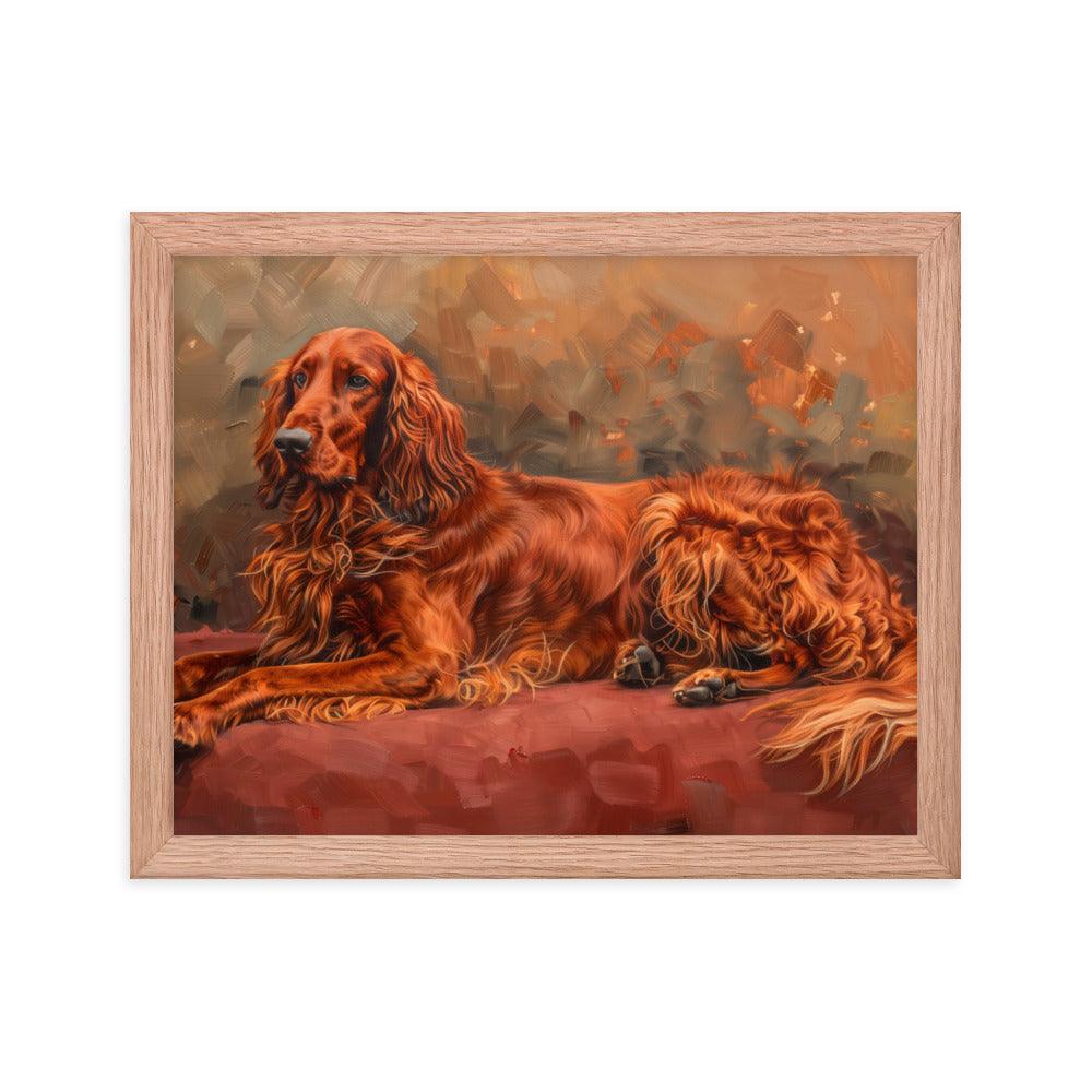 Irish Setter Relaxing on Red Couch Painting Framed Poster - Oh Posters