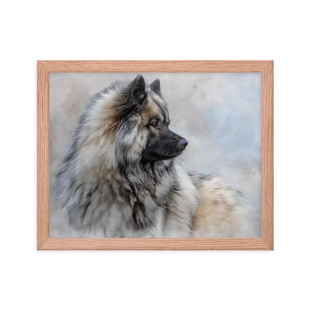 Keeshond Side Profile Winter Painting Framed Poster - Oh Posters