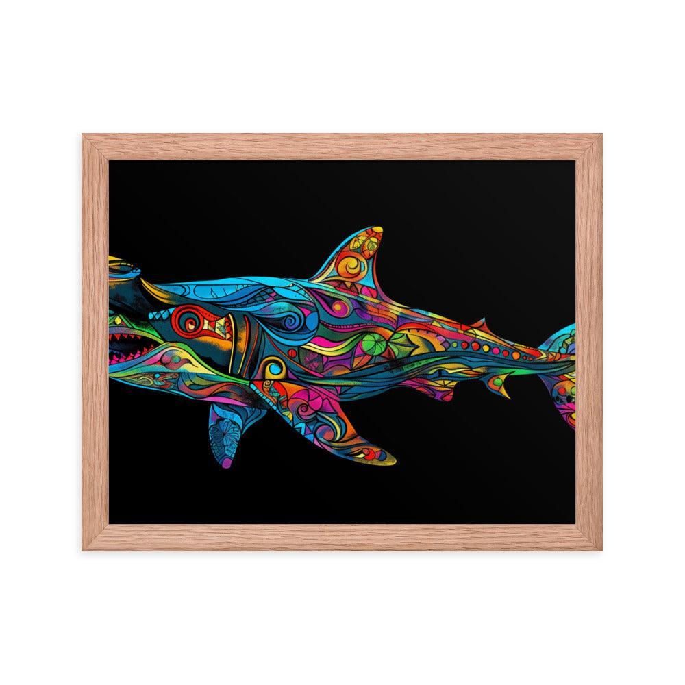 Hammerhead Shark Colorful Abstract Art Digital Design Framed Poster - Oh Posters