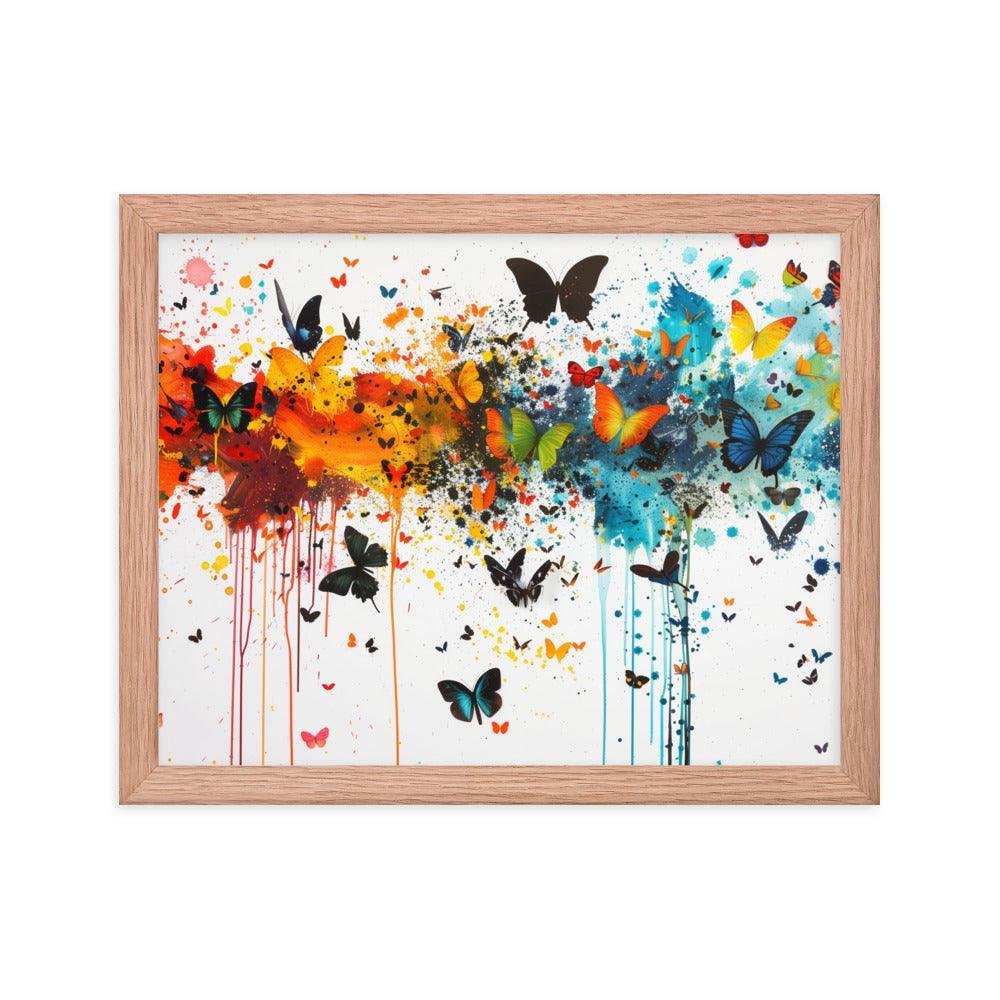 Butterfly Swarm Artistic Paint Splatter Abstract Framed Poster - Oh Posters