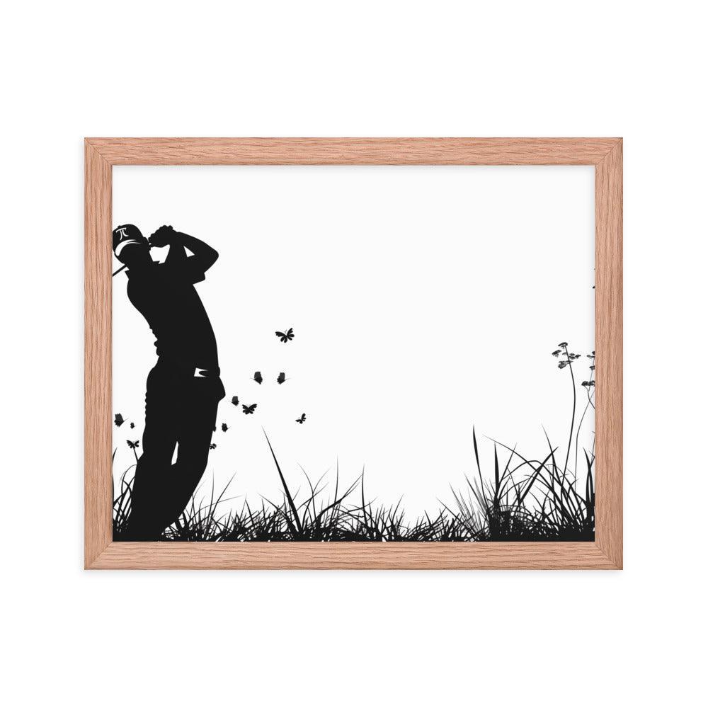 Golfer Silhouette Swinging Action Black and White Art Framed Poster - Oh Posters