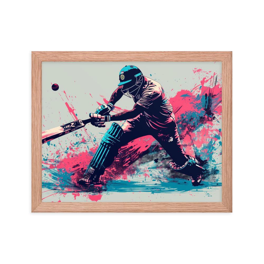 Cricket Player Dynamic Batting Action Abstract Art Framed Poster - Oh Posters