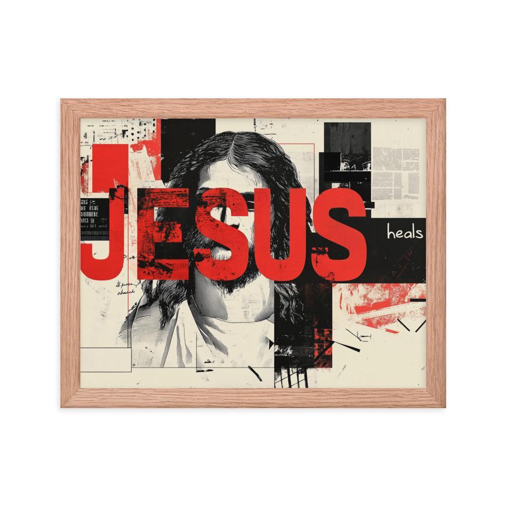 Jesus Typography Heals Abstract Collage Art Framed Poster - Oh Posters