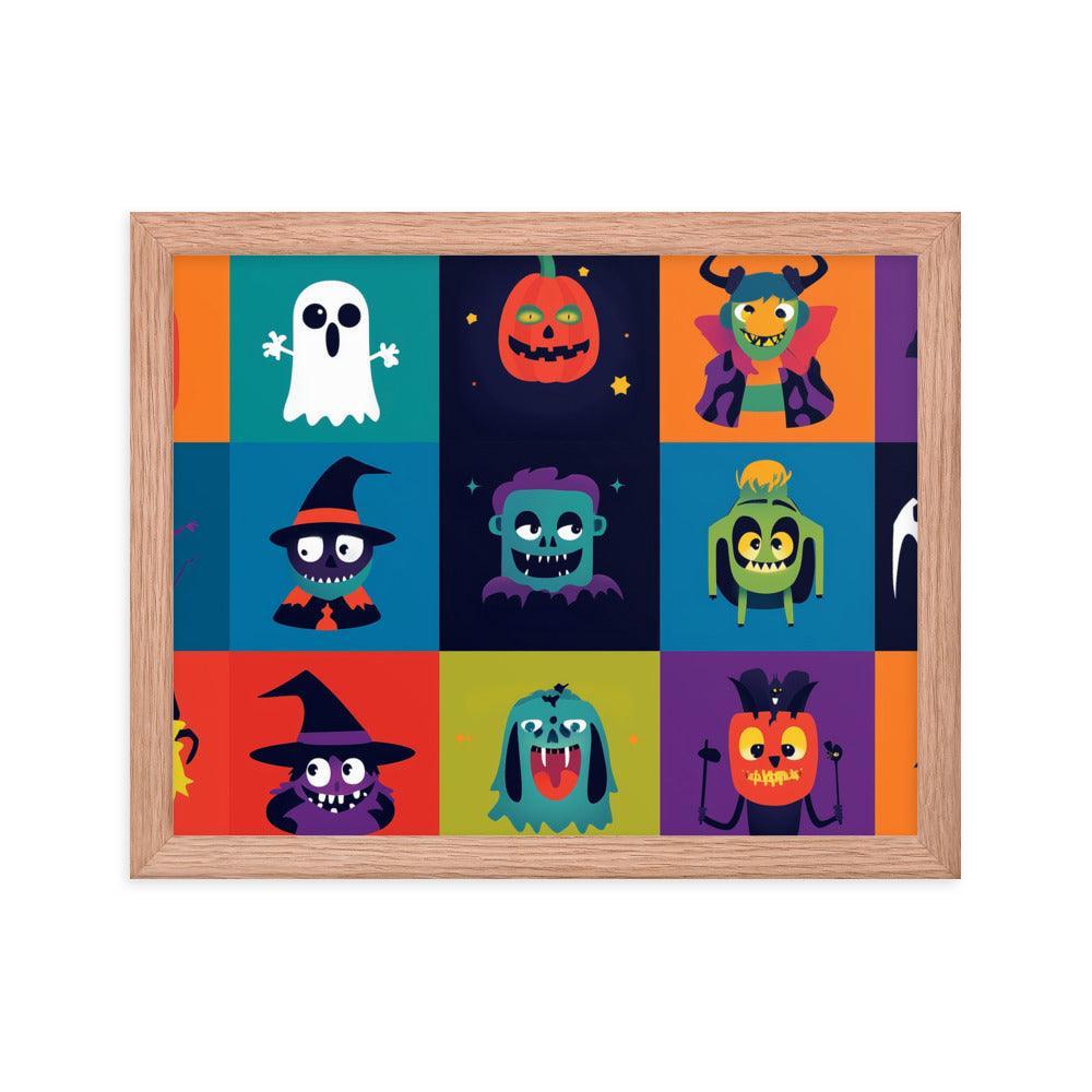 Halloween Monster Faces Assorted Digital Art Framed Poster - Oh Posters