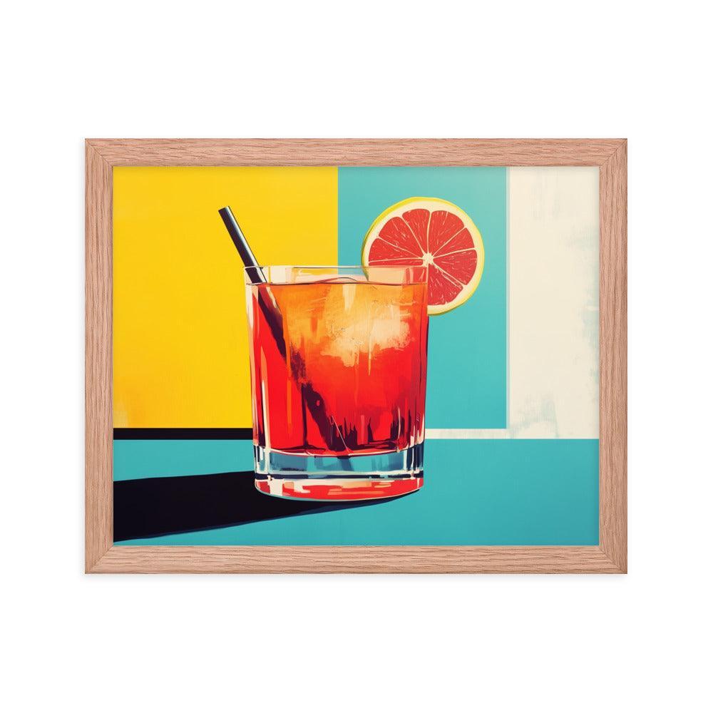 Vibrant Red Cocktail with Lemon Slice Pop Art Style Framed Poster - Oh Posters