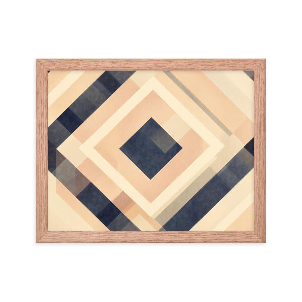 Geometric Art Abstract Patterns in Beige and Blue Tones Framed Poster - Oh Posters