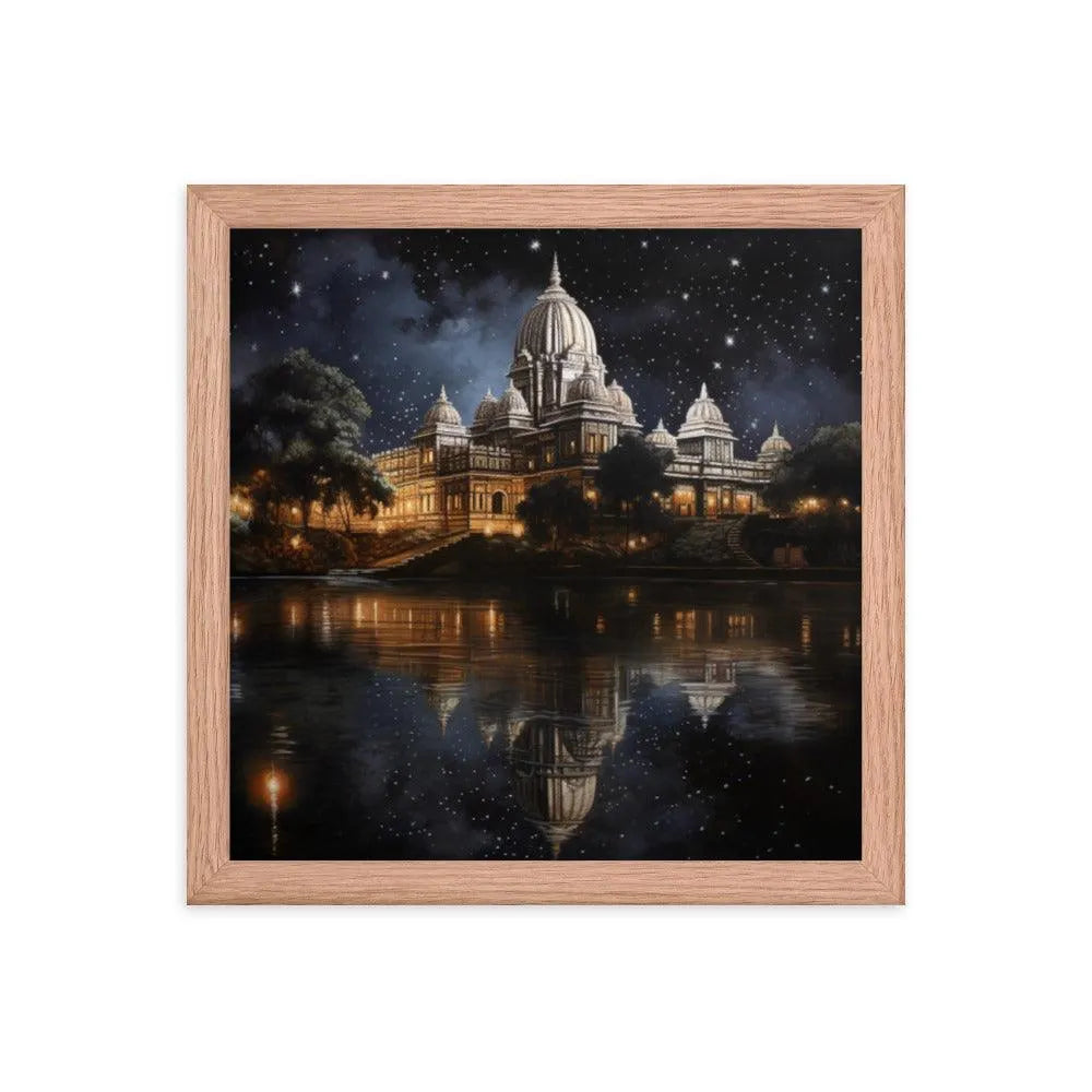 Indian Hindu Mandir at Night Starry Sky Painting Framed Poster - Oh Posters