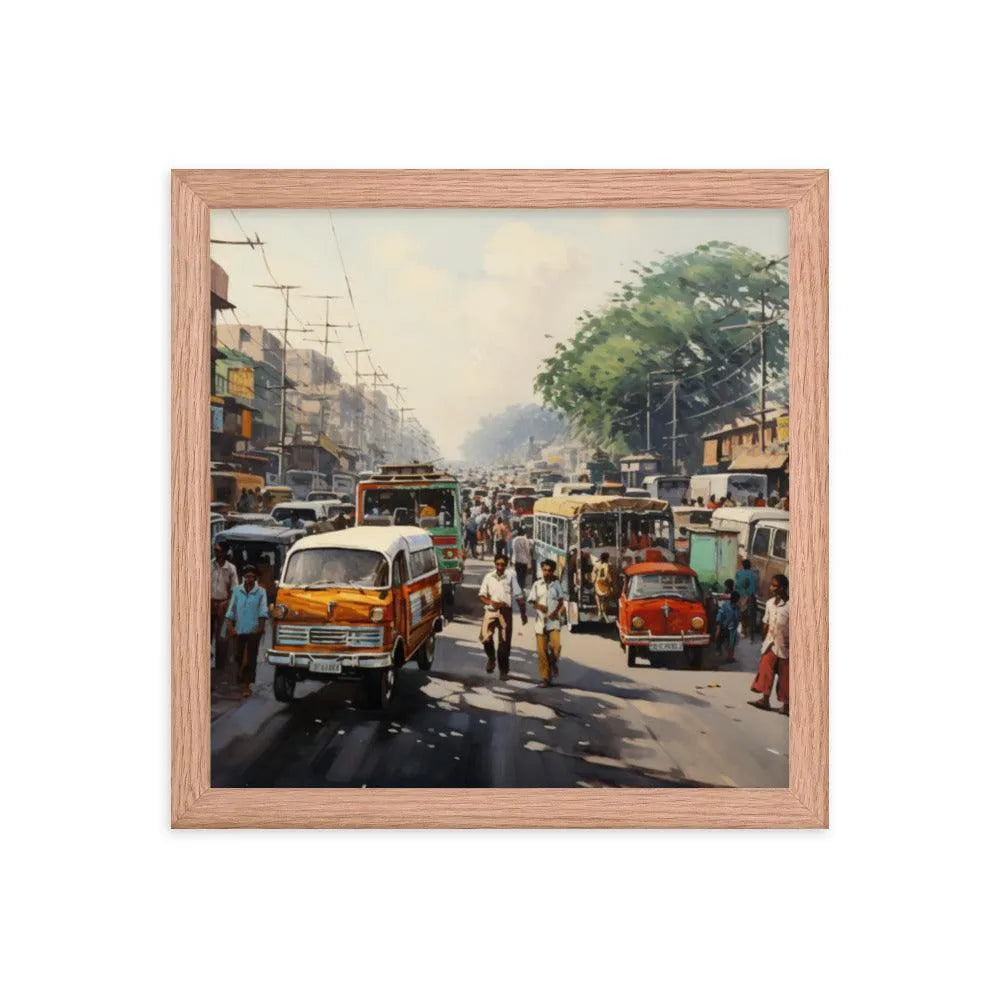 Indian Street Traffic Painting Framed Poster - Oh Posters