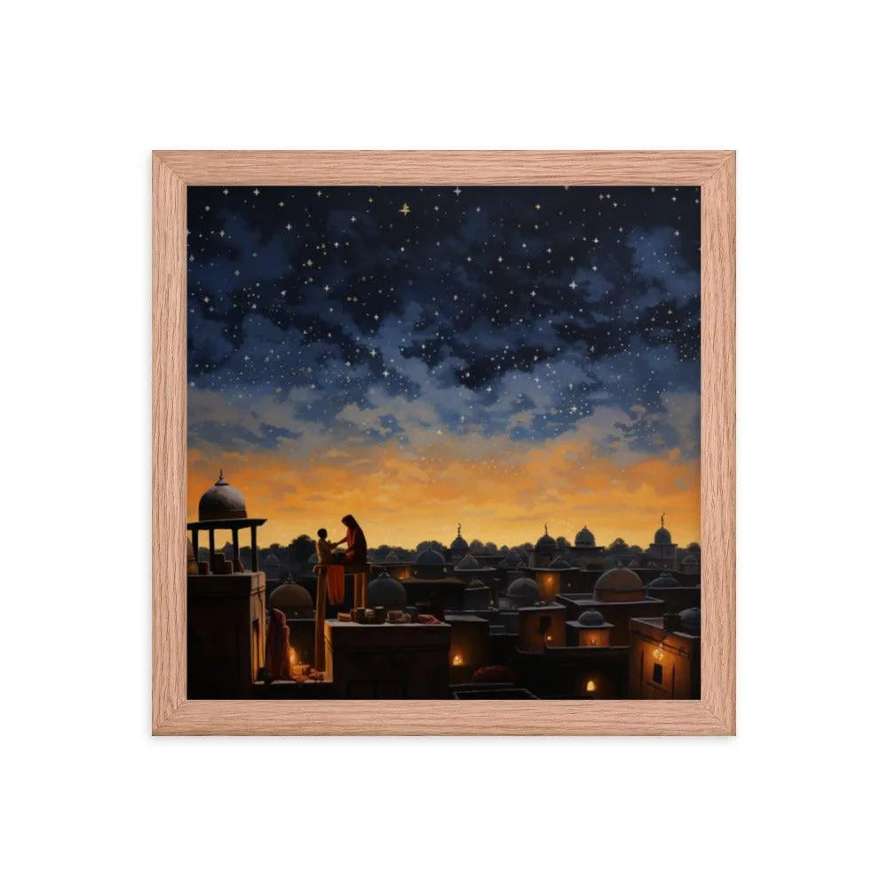 Indian Rooftop House Starry Night Sky Painting Framed Poster - Oh Posters