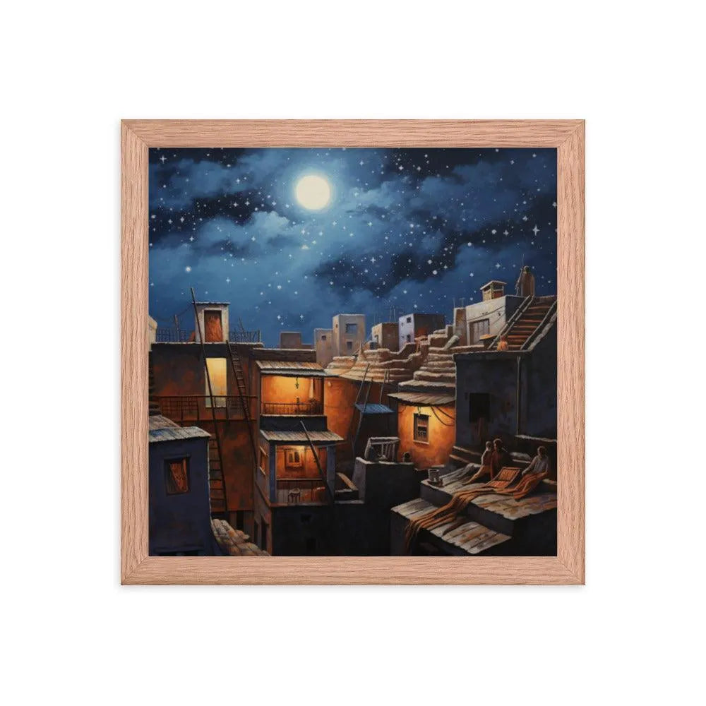 Indian Rooftop House Starry Night Sky Painting Framed Poster - Oh Posters