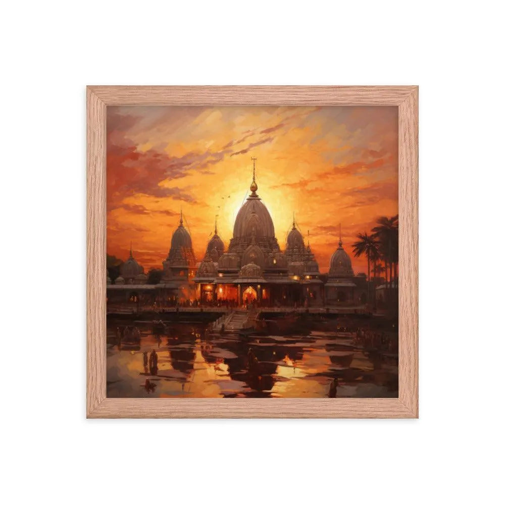 Mandir Sunset Indian Hinduism Painting Framed Poster - Oh Posters