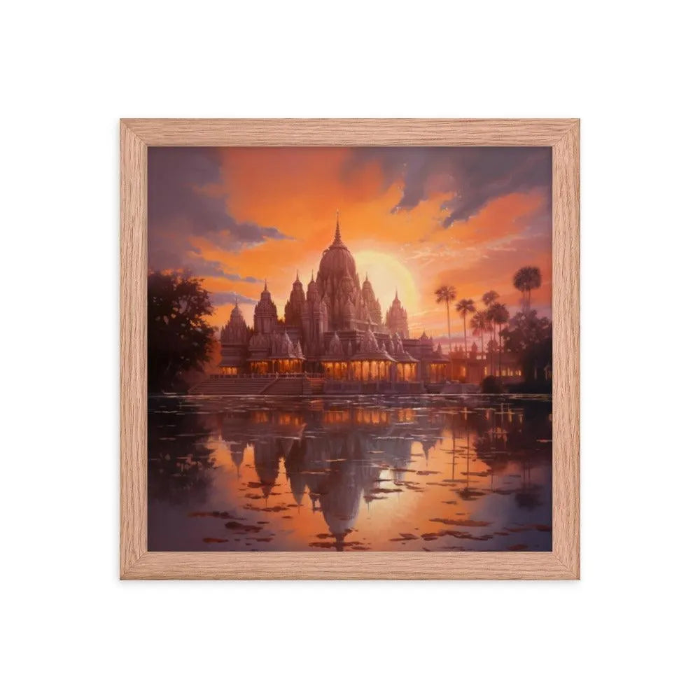 Mandir Sunset Indian Hinduism Painting Framed Poster - Oh Posters