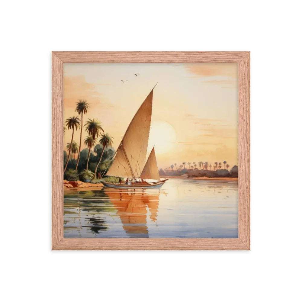 Papyrus Boat Sailing River Nile Ancient Egypt Landmark Painting Framed Poster - Oh Posters