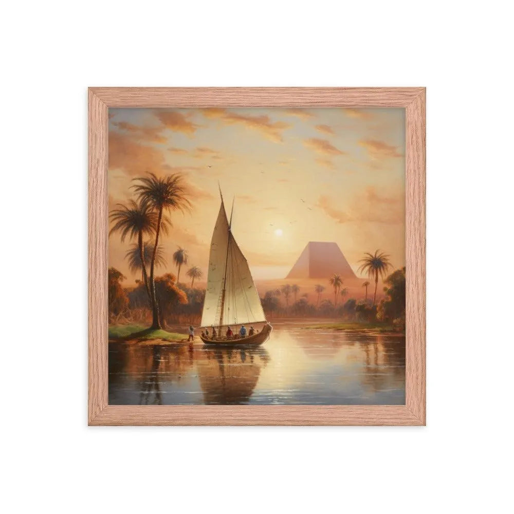 Papyrus Boat Sailing River Nile Ancient Egypt Landmark Painting Framed Poster - Oh Posters