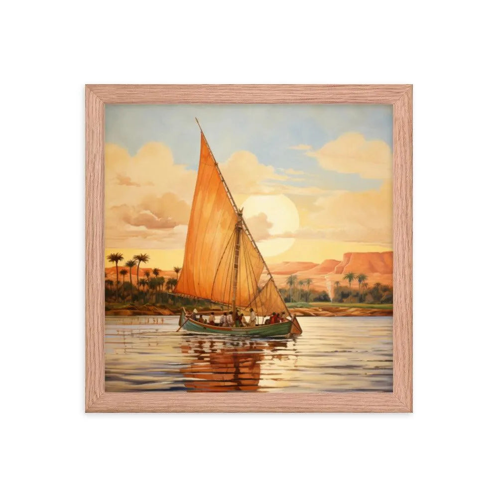 Papyrus Boat Sailing River Nile Ancient Egypt Landmark Painting Framed Poster - Oh Posters