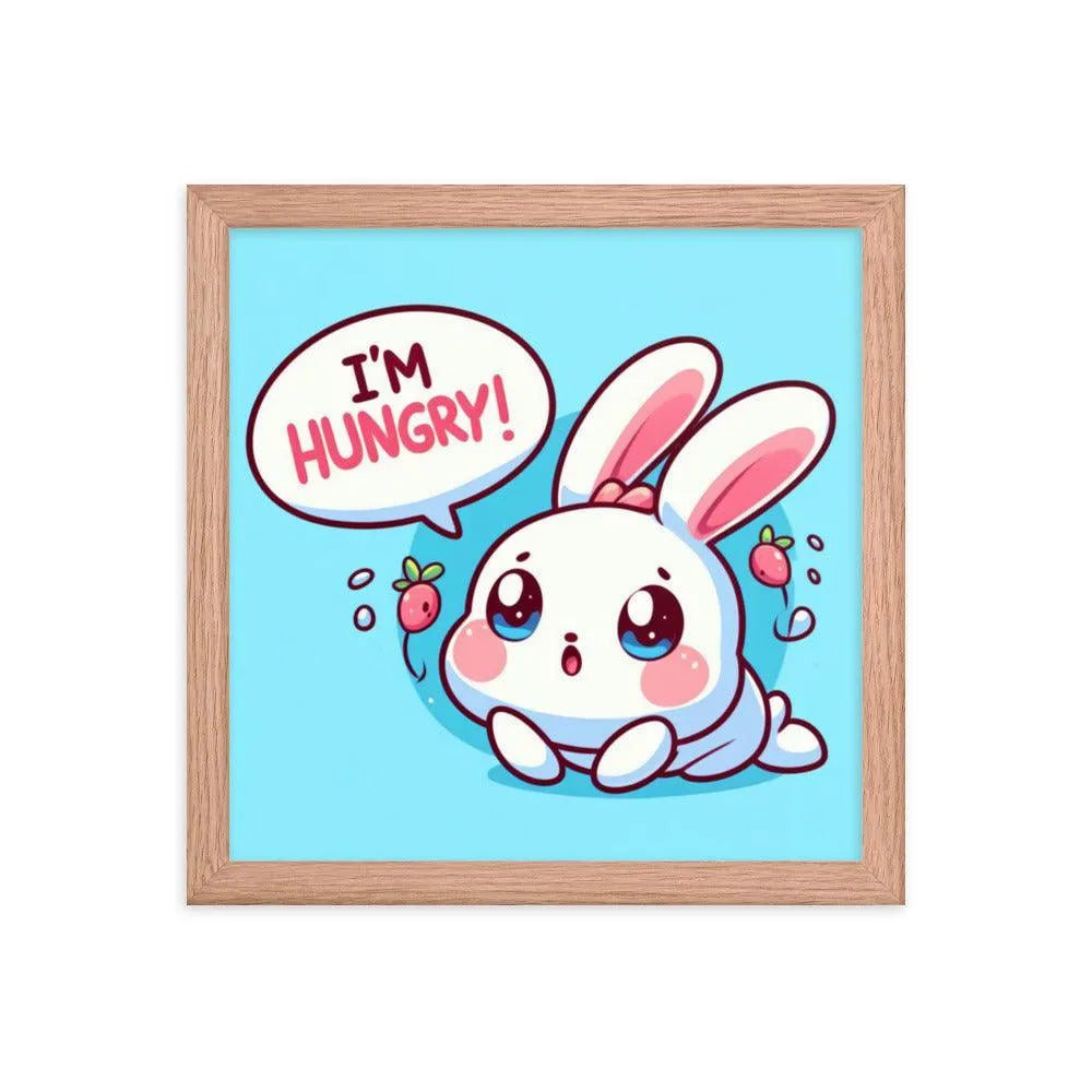Bunny Rabbit Saying 'I'm Hungry' Framed Poster - Oh Posters