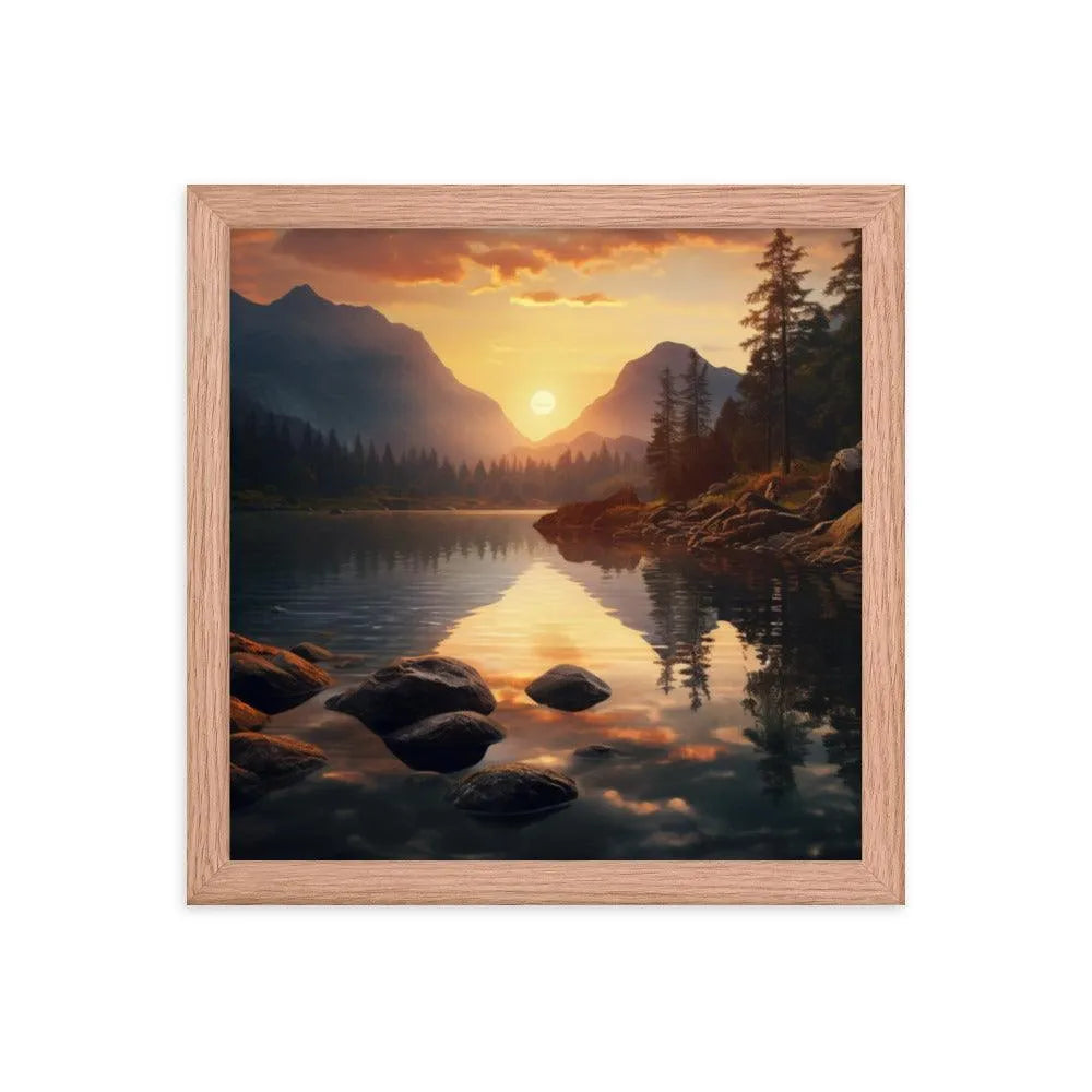 Lake Mountain Sunrise Nature Framed Poster - Oh Posters