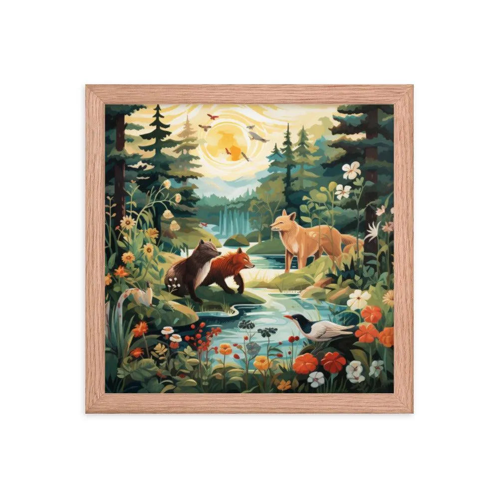 Lakeside Wildlife Harmony Nature Painting Framed Poster - Oh Posters