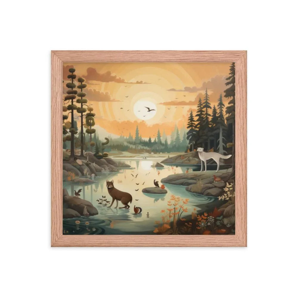 Lakeside Wildlife Harmony Nature Painting Framed Poster - Oh Posters