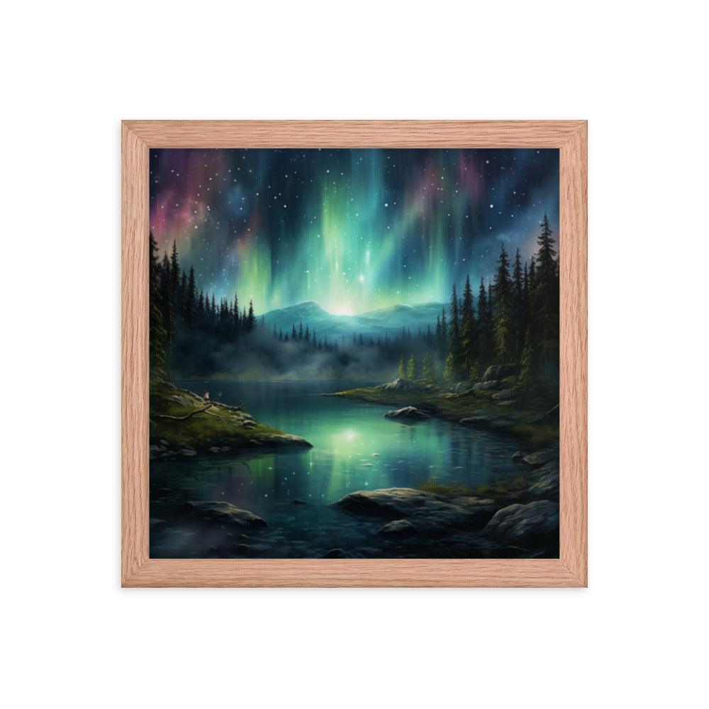 Celestial Night Spectacle Over The Lake Framed Poster - Oh Posters