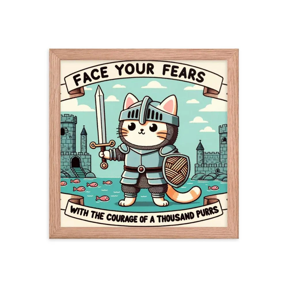 Knight Cat Courage Inspirational Quote Framed Poster - Oh Posters