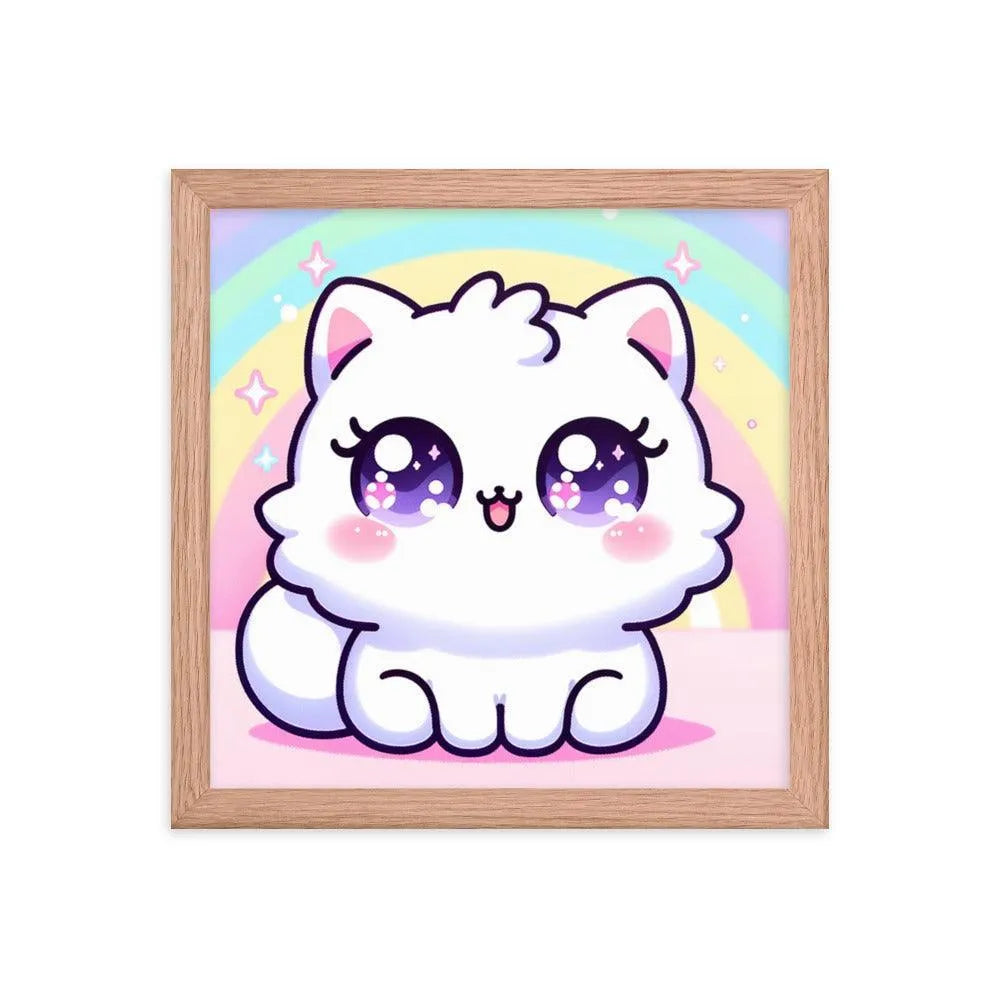 Kawaii Cat Pastel Rainbow Digital Art Framed Poster - Oh Posters