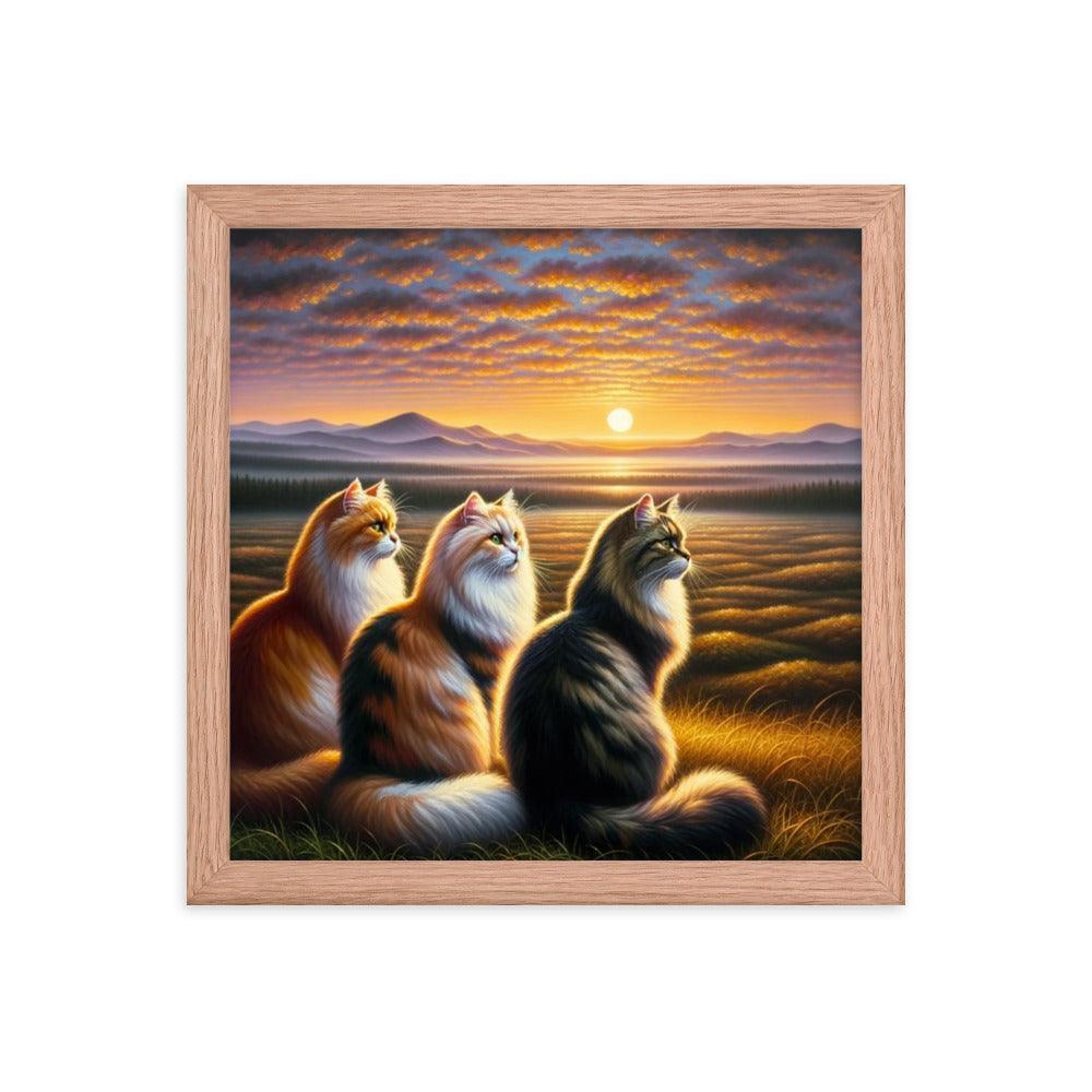 Cats Sunset Serenade Countryside Framed Poster - Oh Posters