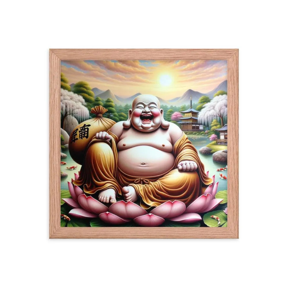 Laughing Buddha Peaceful Garden Sunrise Art Framed Poster - Oh Posters