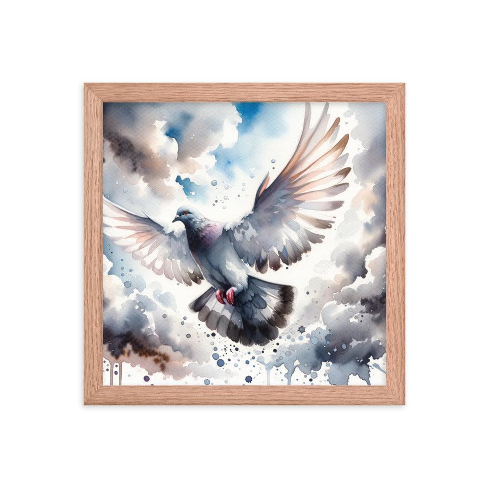 Majestic Pigeon Watercolor Sky Flight Art Framed Poster - Oh Posters