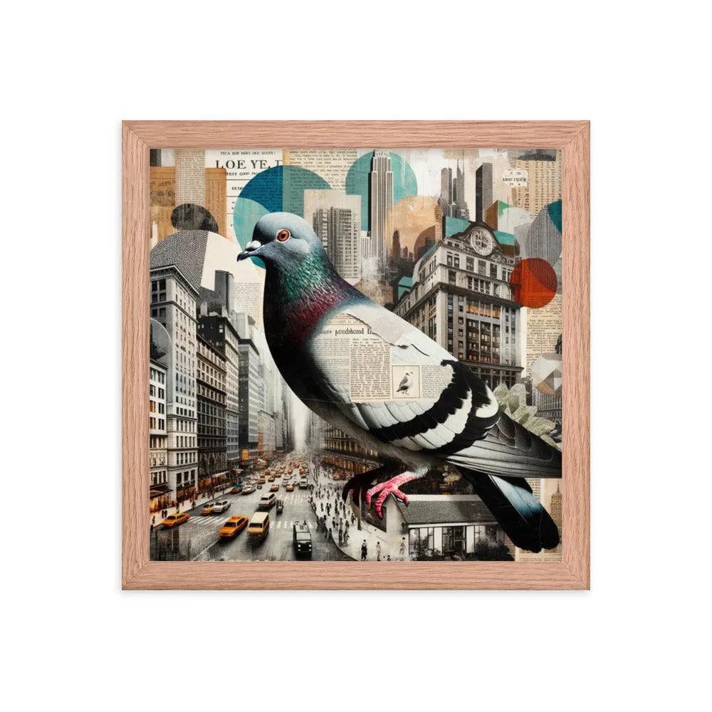 Urban Pigeon Collage Cityscape Art Framed Poster - Oh Posters