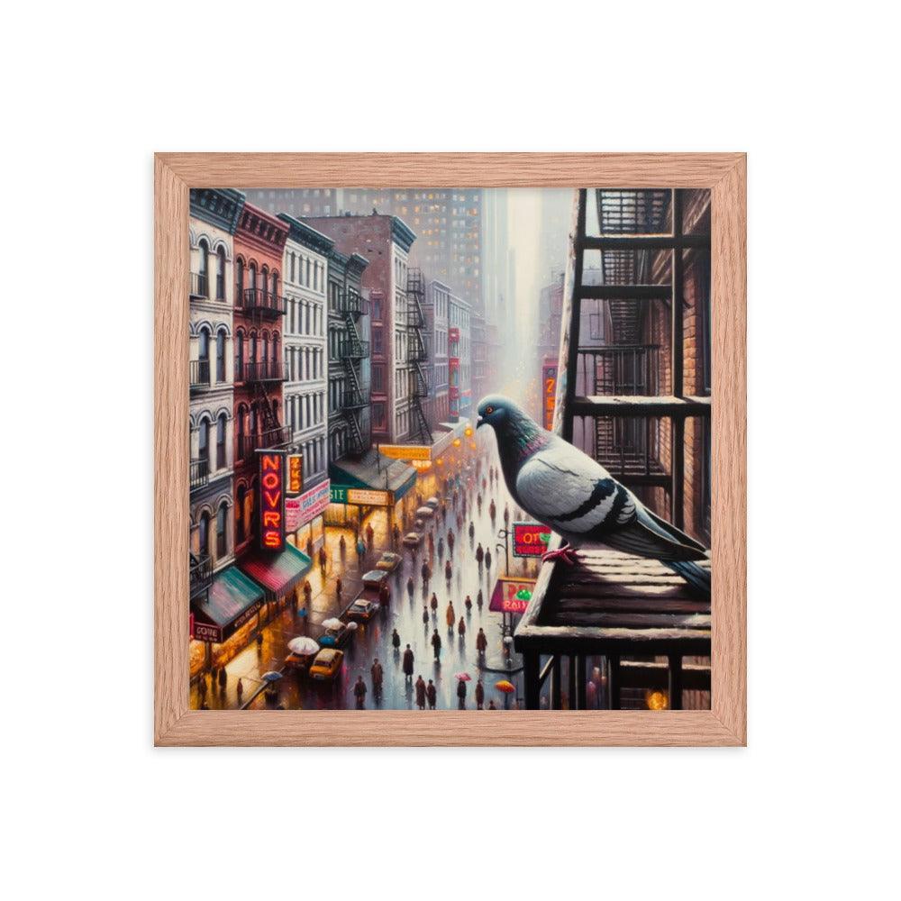 New York Pigeon Overlook Urban Scene Framed Poster - Oh Posters