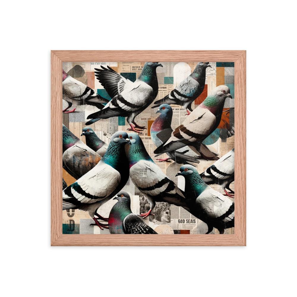 Pigeon Collage in Mixed Media - Contemporary Urban Art Framed Poster - Oh Posters