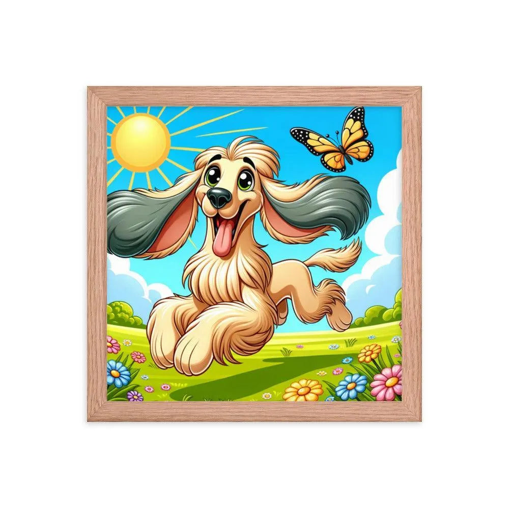 Joyful Afghan Hound Summer Day Cartoon Framed Poster - Oh Posters