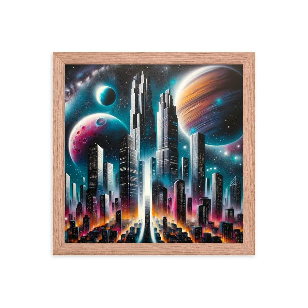 Galactic Metropolis Spray Paint Fantasy Framed Poster - Oh Posters