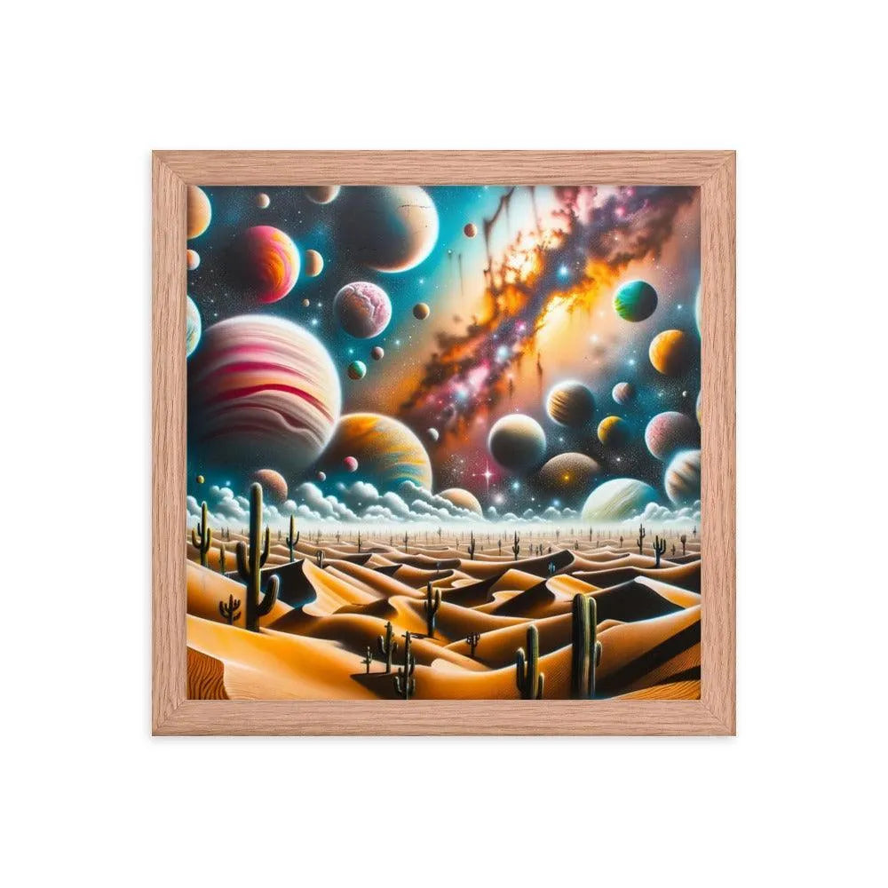 Desert Landscape with Colorful Graffiti Planets Spray Paint Art Framed Poster - Oh Posters