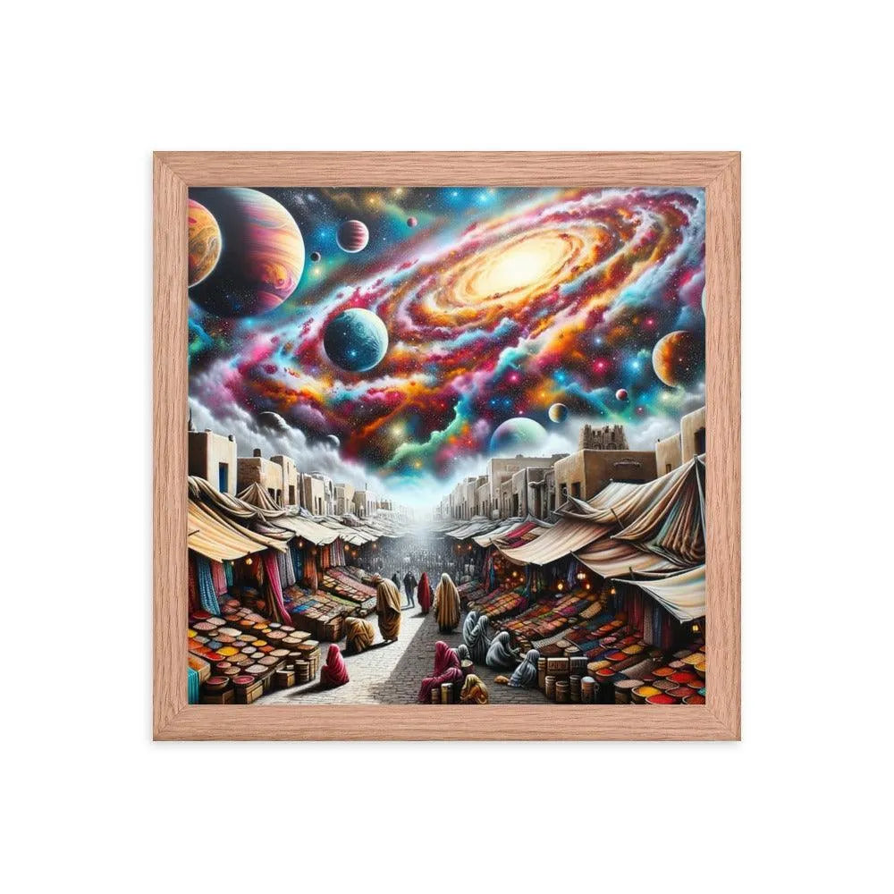 Desert Bazaar Oasis Under Cosmic Sky Spray Paint Art Framed Poster - Oh Posters