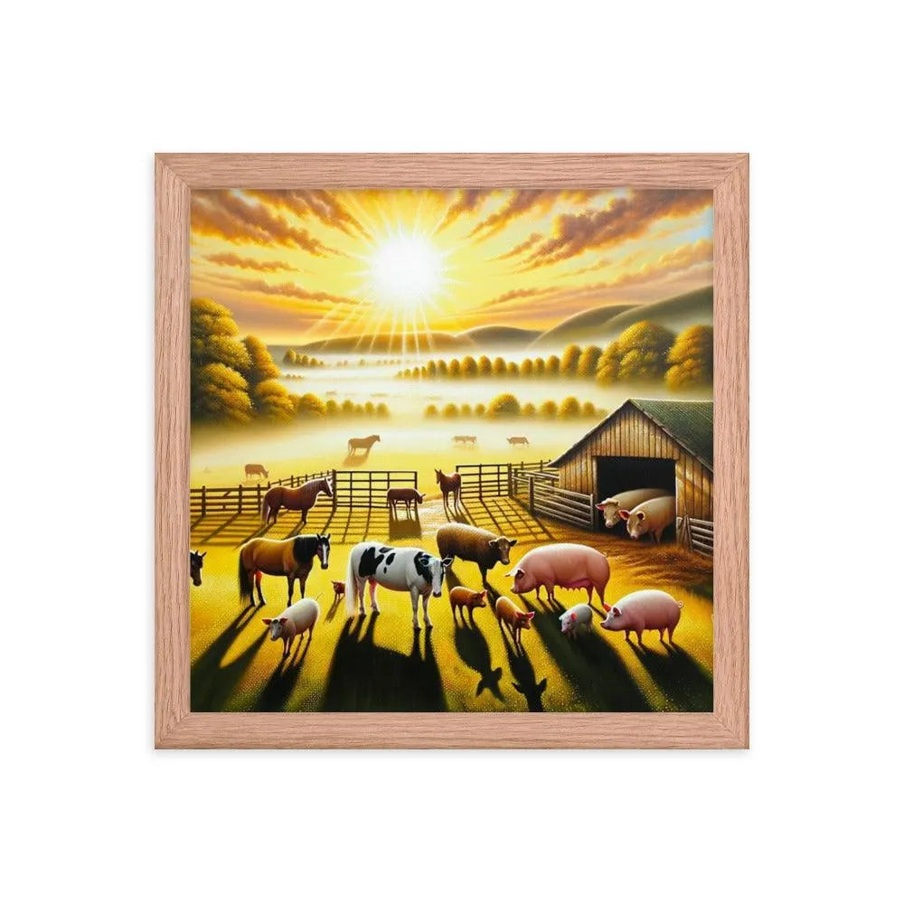 Serene Morning on the Farm Acrylic Painting Framed Poster - Oh Posters