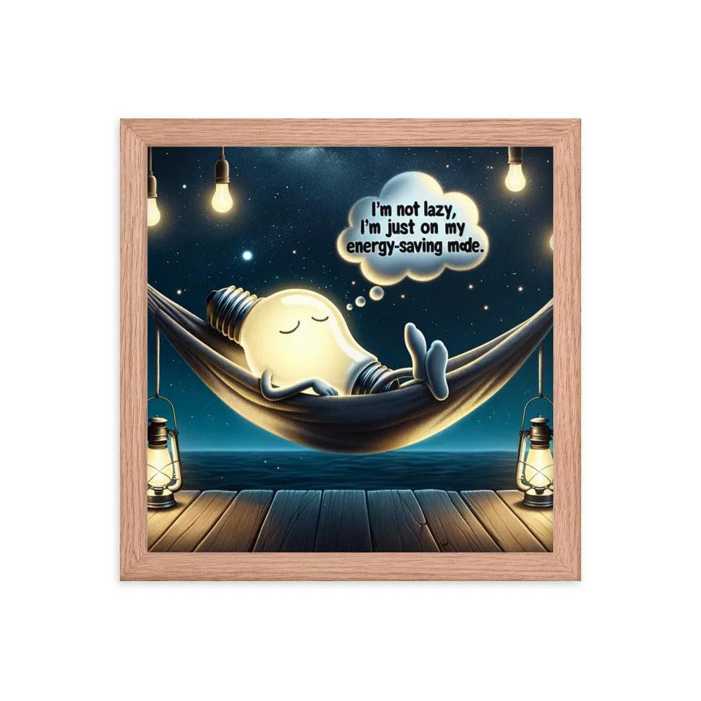 Lazy Light Bulb Energy-Saving Humor Night Illustration Framed Poster - Oh Posters