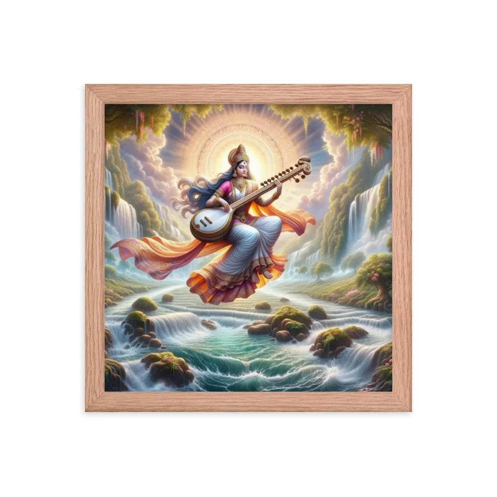 Goddess Saraswati Veena Serenity Hindu Framed Poster - Oh Posters